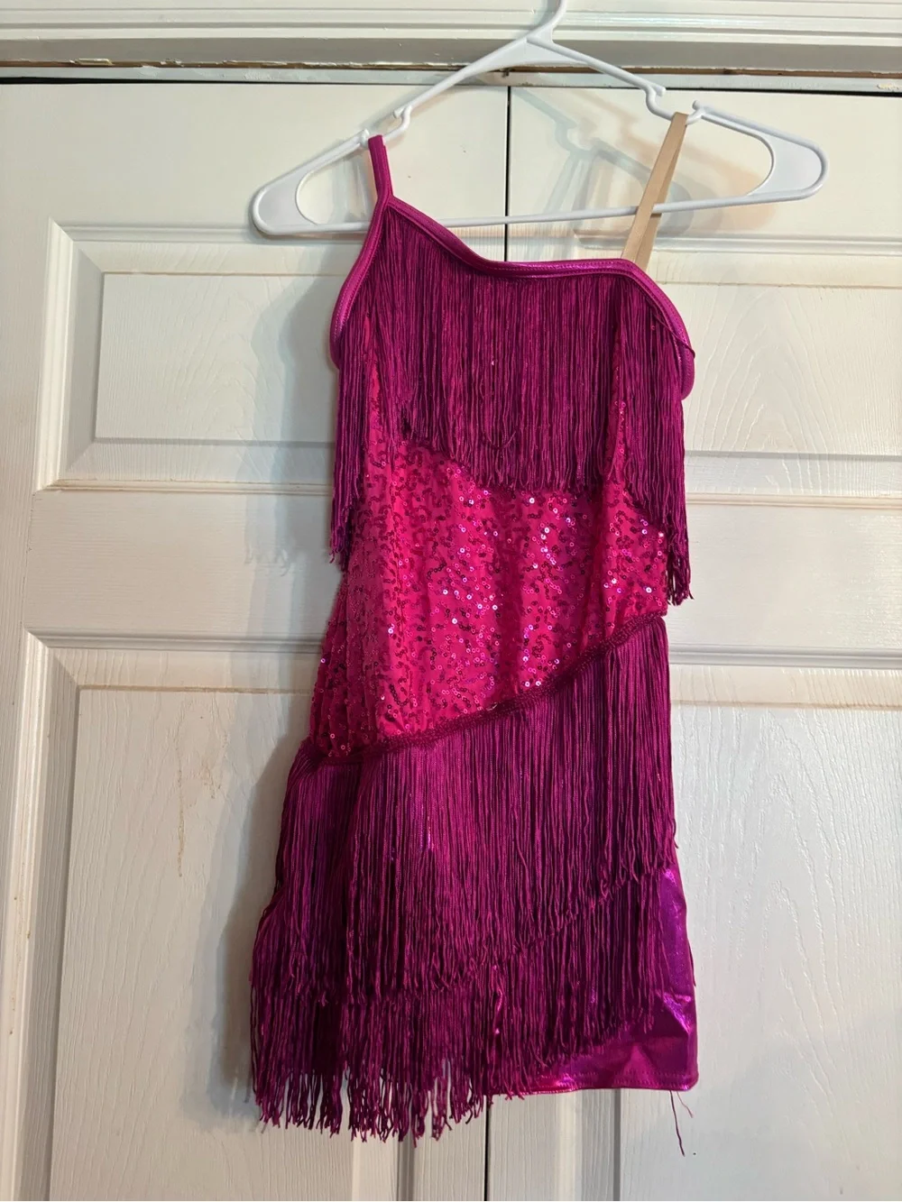 Pink Dance Costume with sequins and fringe